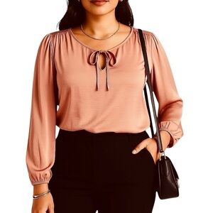 Banana Republic Pink Satin Blouse XL Long Sleeve Tie Neck